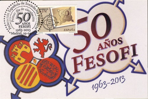 Fesofi. 50.º Aniversario. Tarjeta  postal. Anverso. Real. Matasellada. Baja.jpg