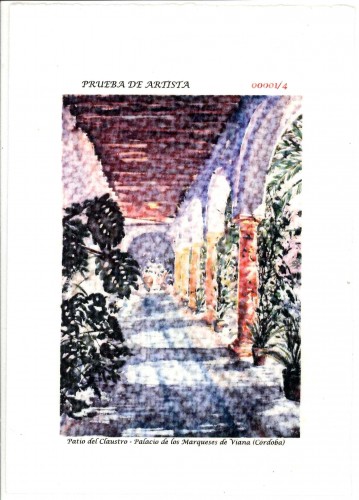 GRABADO EN ACUARELA DEL PATIO DEL CLAUSTRO DEL PALACIO DE LOS MARQUESES DE VIANA DE CORDOBA