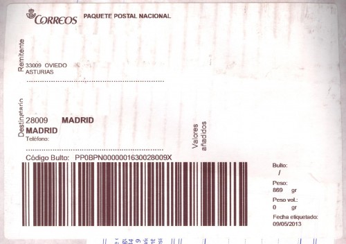Etiqueta auxiliar. Paquete Postal Nacional. 2013-05-09. Baja.JPG