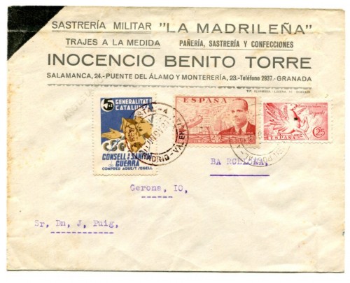 Carta &quot;enviada&quot; presuntamente en el noviembre de 1939, inutilizada con <br />un fechador del tren postal n°4, lo que no existía antes de 1972.