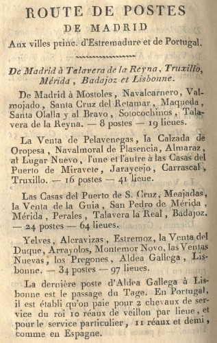 Casatejada. Itineraire des Routes. 1805. Routes des Postes a Extremadura 1. Baja.jpg
