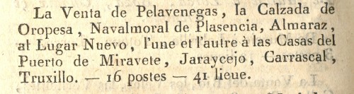 Casatejada. Itineraire des Routes. 1805. Routes des Postes a Extremadura. Detalle 1.jpg