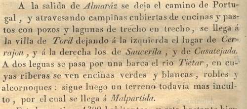 Casatejada. Itinerario Descriptivo. Mariano de Cabrerizo. 1826. Ruta de Almaráz a Plasencia. Descripción. Baja.jpg