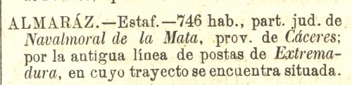 Casatejada. Nuevo Diccionario de Correos. Revista de Correos. 1867. Almaráz.jpg