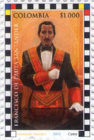 Sello de la emisión &quot;Participación de los masones en la independencia de Colombia&quot;. 2012.