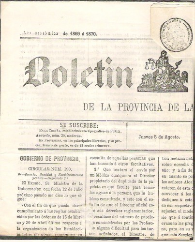 La Coruña.1869/70.Timbre para: 3.Escudos.10 Kilos.