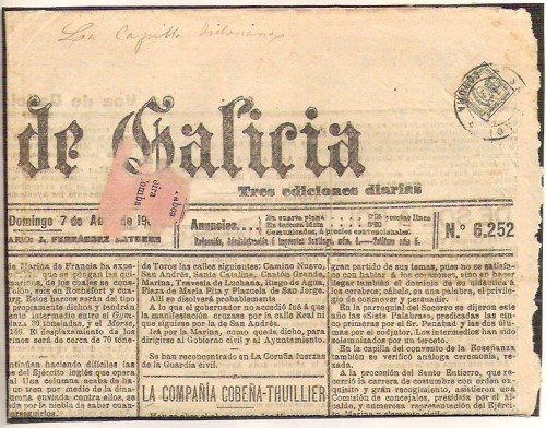 1901.Periodico &quot;La Voz de Galicia&quot;,de La coruña,reexpedido desde SAntiago con sello de 1/4.