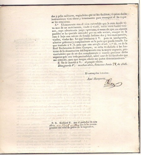 Circular de la Demarcacion del Regimiento Provincial de Betanzos a Ferrol.28.Junio de 1826&quot;P.D.Embiara V.por el portador de este oficio un real de vellon que le ha correspondido del total de gastos de la impresion&quot;.