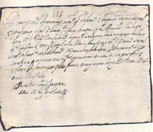 1622.Recibo entregado por el veredero Domingo Lopez,en la villa de Aress,por llevar una orden desde la ciudad de betanzos.