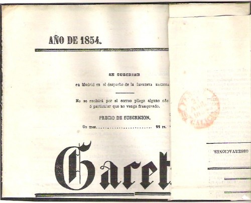 Gaceta de Madrid.1854.Baeza de llega a Ferrol el 21 de Abril.