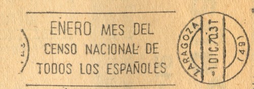 Rodillo de Propaganda. Capítulo II. Zaragoza.-1 DIC.70.3T.49. ENERO MES DEL-CENSO NACIONAL DE-TODOS LOS ESPAÑOLES.jpg