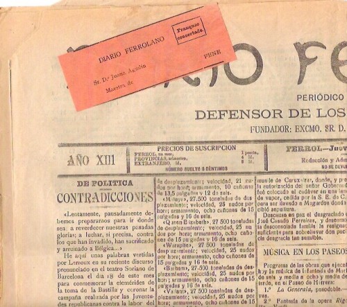 1915.Ejemplar del Diario de Ferrol ya sin servicio de Telegrafia sin hilos,.