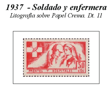 soldado y enfermera con la Cruz de Frentes y Hospitales al costado