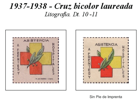 El emblema de Frentes y Hospitales es una Cruz roja y amarilla con unas hojas de Laurel rodeándola por el centro,