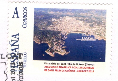 Sello personalizado. Sant Feliu de Guíxols. 2013. VIII Exfilcat. Vista aérea. Tarifa A versión 1.jpg