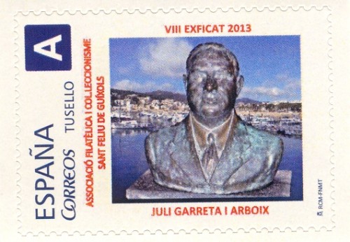 Sello personalizado. Sant Feliu de Guíxols. 2013. VIII Exfilcat. Memorail Juli Garreta. Tarifa A versión 2.jpg