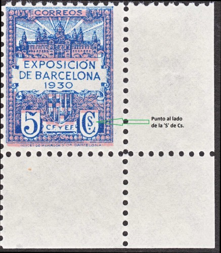 Edifil 7 con variedad sin catalogar. Punto junto a la 'S' de Cs.