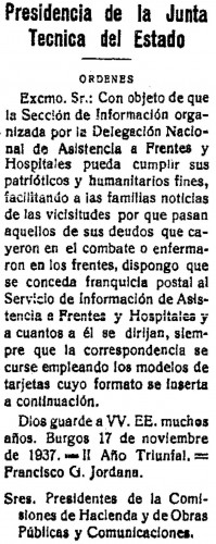 1937-11-19. Franquicia a Frentes y Hospitales. Texto.jpg