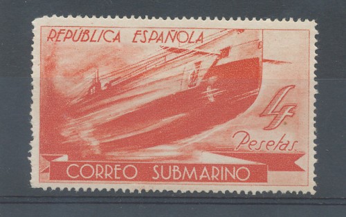 Sello 777, 4 ptas color rojo narnaja