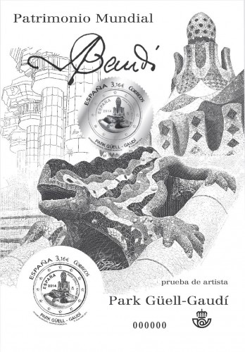 2014-03-24. Patrimonio Mundial. Park Güell - Gaudí. Prueba de artista con reproducción en plata. Baja.jpg