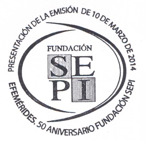 2014-03-10. 50 Aniversario de la Fundación de la SEPI. Presentación. 10-03-2014. Matasellos.jpg
