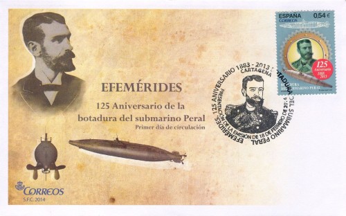 2014-02-18. 125 Aniversario de la botadura del submarino Peral (1888-2013). Presentación. 14-03-2014. Sobre matasellado. Baja.jpg