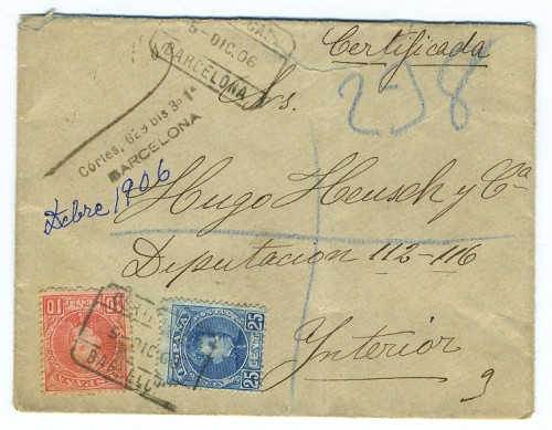 Carta local certificada; franqueo de 35 c. (colección buzones)