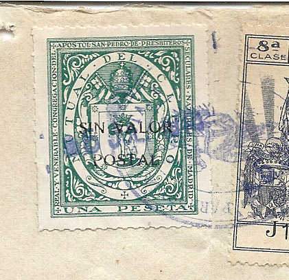 Mutual del Clero Una Peseta SIN VALOR POSTAL