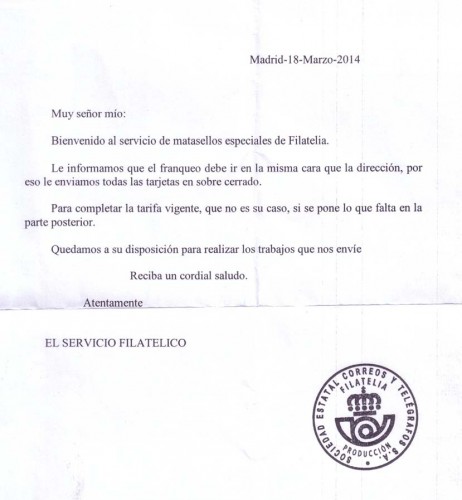 Carta que me remite Correos con la explicación, de por que no me hace circular mis TM
