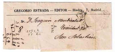 Sin fecha, posterior a 1842, Madrid a San Sebastian, faja de correo con cuño FRANCO de Madrid.jpg