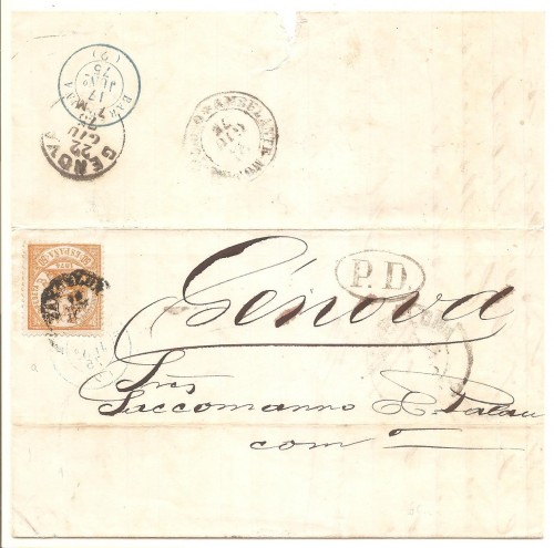 BCN a Génova (Italia) raro fechador de Barcelona al dorso 001.jpg
