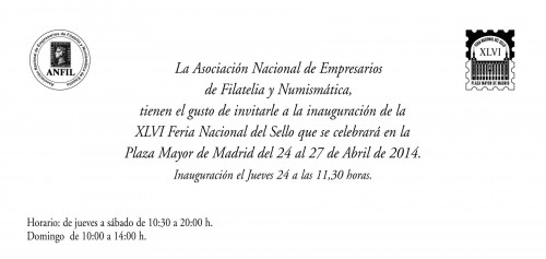 Madrid. 2014. XLVI Feria Nacional del Sello. Anfil. Invitación inauguración. Baja.jpg