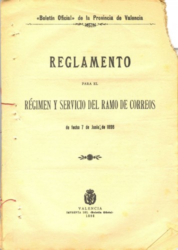 Reglamento para el Régimen y Servicio del Ramo de Correos. Valencia. 1898. Baja.jpg