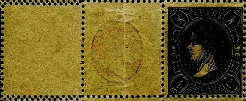 Bloque de 10 noir dont 4 non imprimé, recto-verso avec centre imprimé en rose. TB det 2.jpg
