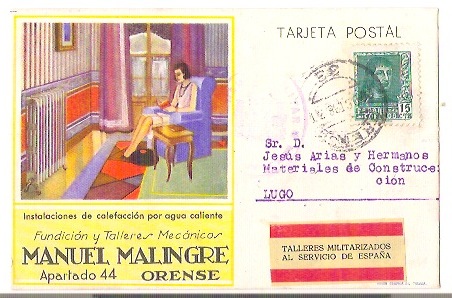 20/Oct/38.Orense/Lugo.Censura Orense y etiqueta &quot;TALLERES MILITARIZADOS AL SERVICIO DE ESPAÑA&quot;.