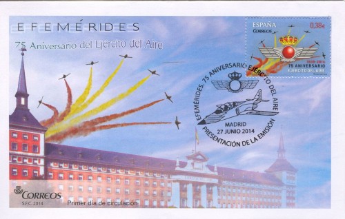 2014-06-27. Efemérides. 75 Aniversario del Ejército del Aire. Presentación. 2014-06-27. Sobre matasellado. Baja.jpg