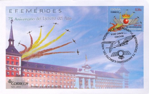 2014-06-27. Efemérides. 75 Aniversario del Ejército del Aire. Presentación. 2014-06-27. Sobre matasellado. Matasellos invertido. Baja.jpg