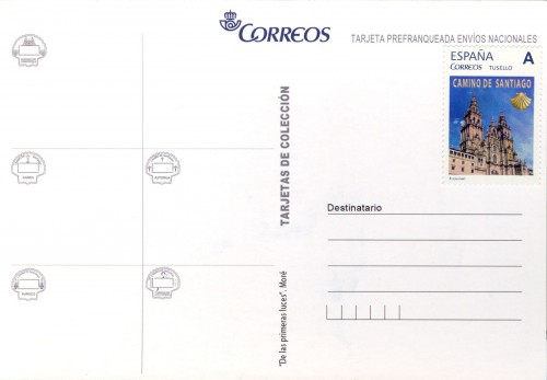Tarjeta prefranqueda del Camino de Santiago. De las primeras luces. Reverso. Santiago de Compostela. Genérico. Baja.jpg