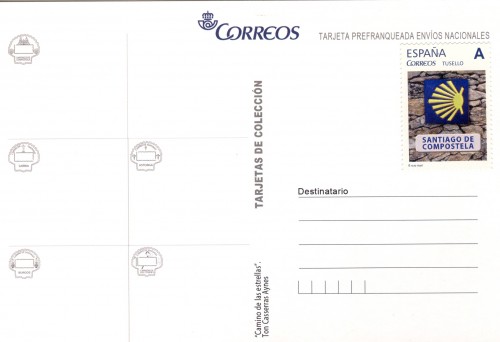 Tarjeta prefranqueda del Camino de Santiago. Camino de las estrellas. Reverso. Santiago de Compostela.jpg