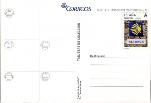Tarjeta prefranqueda del Camino de Santiago. Camino de las estrellas. Reverso. Astorga. Baja.jpg