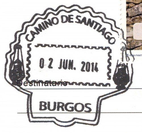 Tarjeta prefranqueda del Camino de Santiago. Reverso. Burgos. Matasello. Alta.jpg