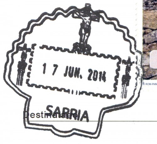 Tarjeta prefranqueda del Camino de Santiago. Reverso. Sarria. Matasello. Alta.jpg