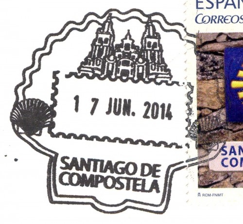 Tarjeta prefranqueda del Camino de Santiago. Reverso. Santiago de Compostela. Matasello. Alta.jpg