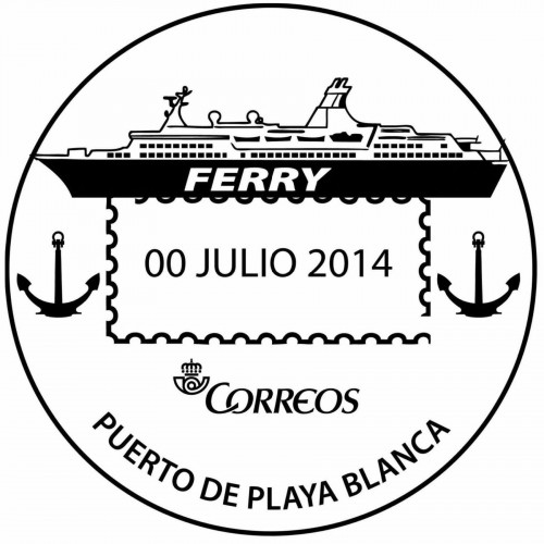 Matasellos turístico. 2014. Canarias. Puerto de Playa Blanca. Boceto. Alta.jpg