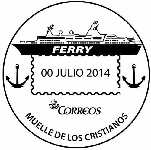 Matasellos turístico. 2014. Canarias. Muelle de los Cristianos. Boceto. Alta.jpg
