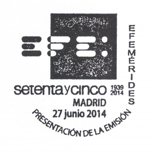 2014-06-27. Efemérides. 75 Aniversario de la Agencia EFE. Presentación. 2014-07-16. Matasellos. Alta.jpg