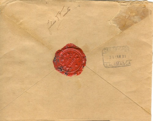 Matasellos certificado. Madrid. Estafeta Sucursal n.º 12. 1931-03-23. M. Gálvez. Sobre. Reverso. Baja.jpg