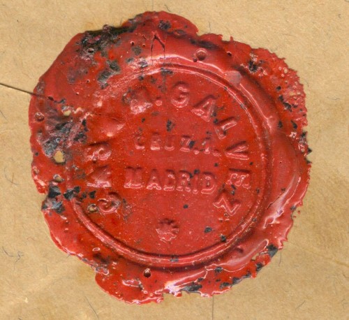 Matasellos certificado. Madrid. Estafeta Sucursal n.º 12. 1931-03-23. M. Gálvez. Sobre. Reverso. Lacre. Baja.jpg