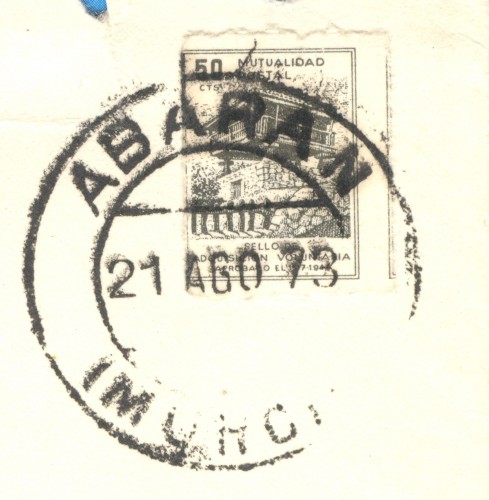 Matasellos ordinario. Abarán. Murcia. 1973-08-21. Sobre. Franqueo. Baja.jpg