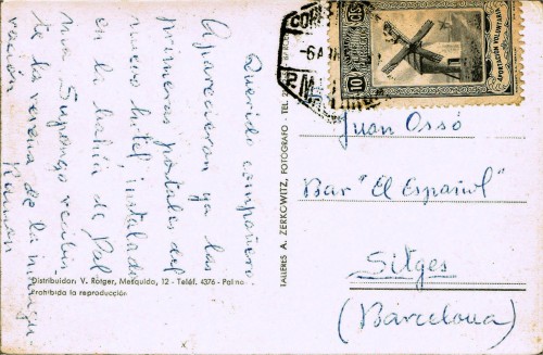 Tarjeta Postal circulada de P. de Mallorca a Sitges (Barcelona).